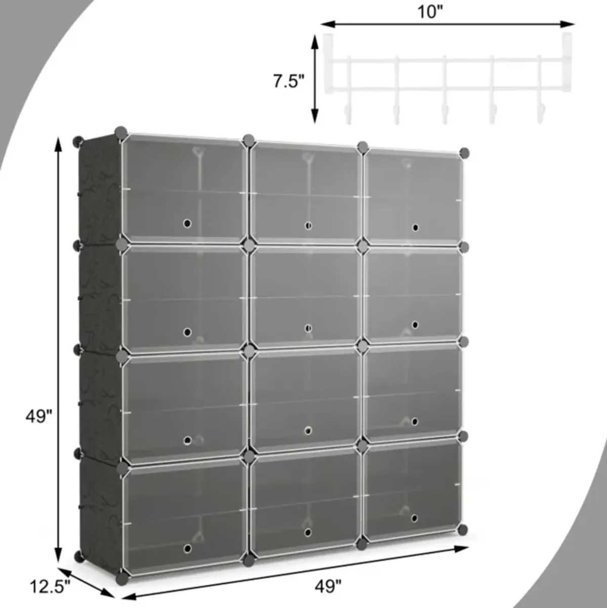 Hivvago 12-Cube 48 Pairs Portable Shoe Shelves with Hook-Black