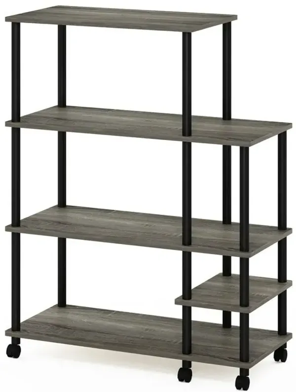 Furinno Turn-N-Tube 4-Tier Toolless Kitchen Wide Storage Shelf Cart, French Oak Grey/Black