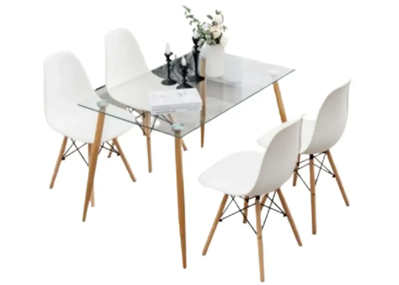 Hivvago 5 Pieces Rectangle Dining Table Set with 51 Inch Glass Tabletop