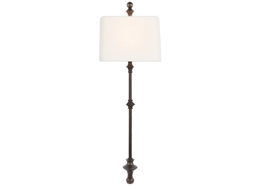 Cawdor Stanchion Wall Light in Aged Iron with Linen Shade