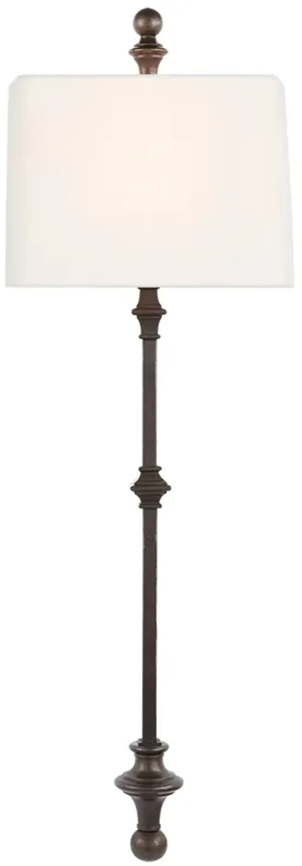 Cawdor Stanchion Wall Light in Aged Iron with Linen Shade