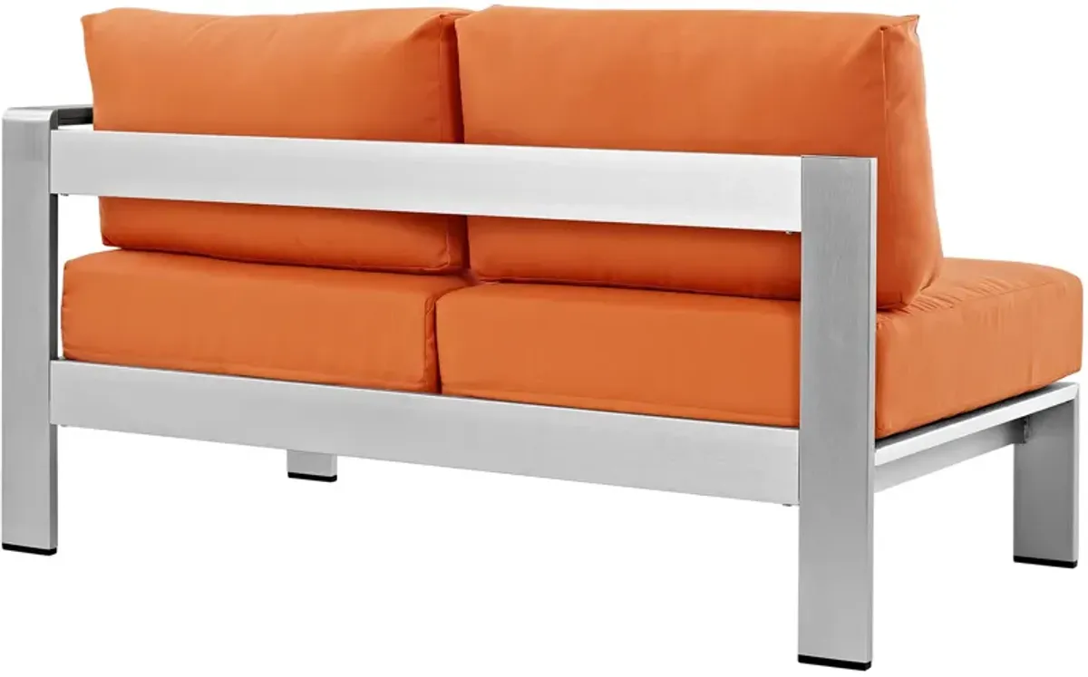 Silver Orange Shore Outdoor Patio Aluminum Right-Arm Loveseat