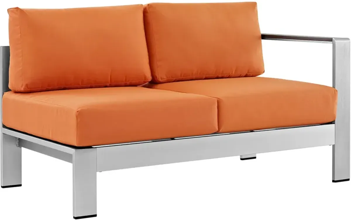 Silver Orange Shore Outdoor Patio Aluminum Right-Arm Loveseat