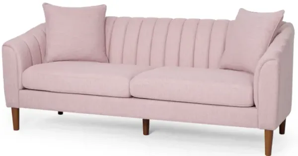 Troc Sofa, Retro Channel Stitching, 85 Inch Solid Wood, Light Pink