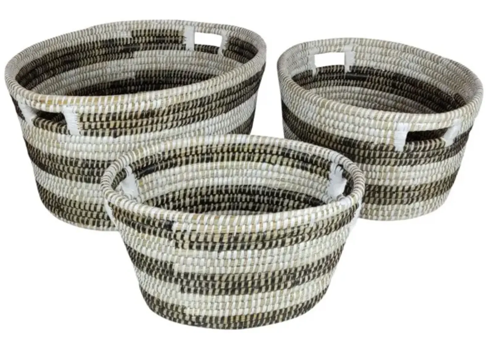 Hivvago Natural Canes Grass Baskets Stackable Storage Bins Set of 3 with Hollowed Handles