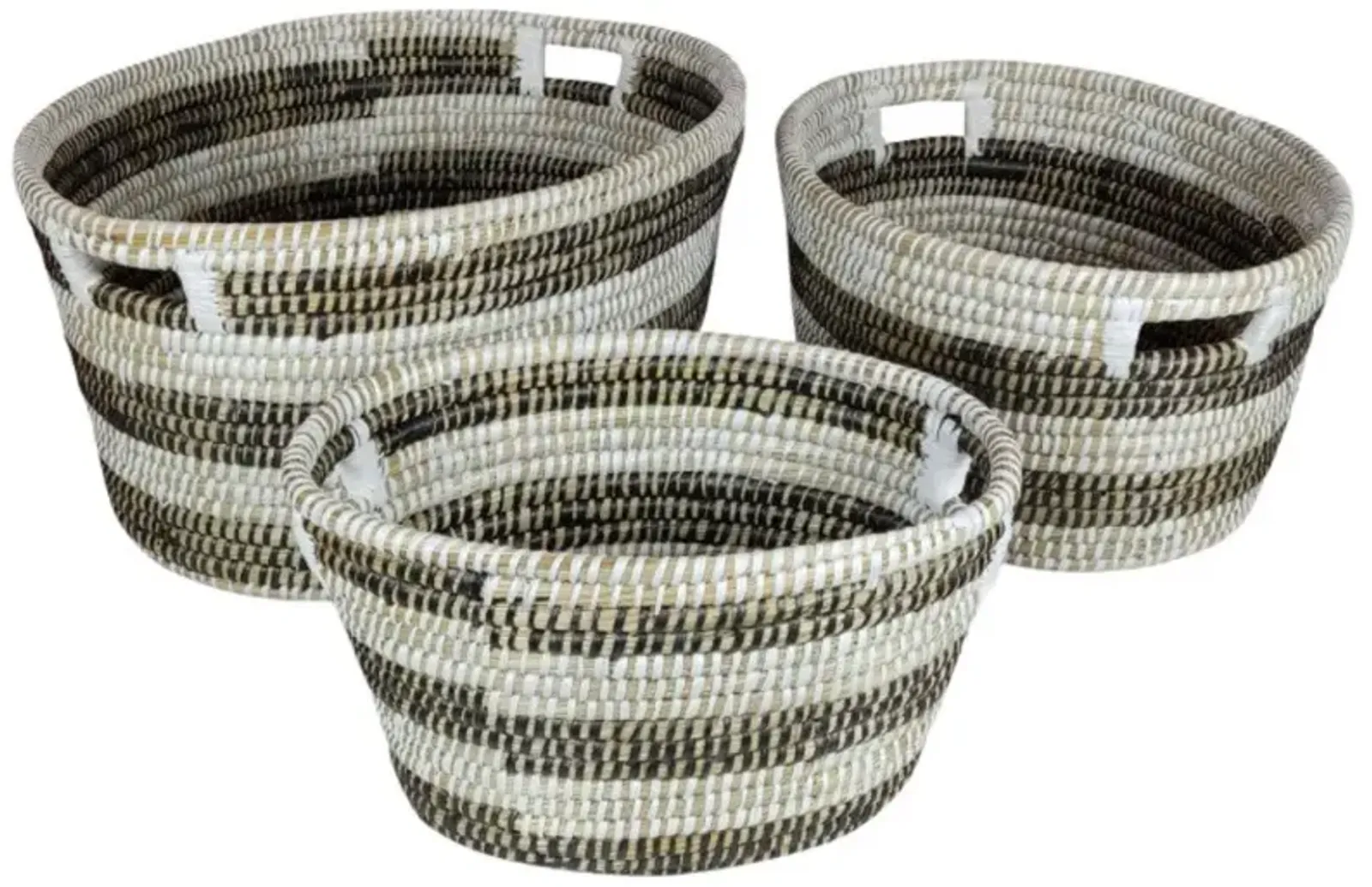 Hivvago Natural Canes Grass Baskets Stackable Storage Bins Set of 3 with Hollowed Handles