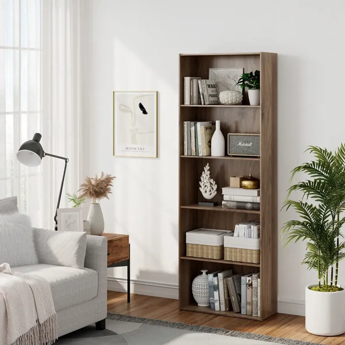 5-Shelf Storage Bookcase Modern Multi-Functional Display Cabinet Furniture