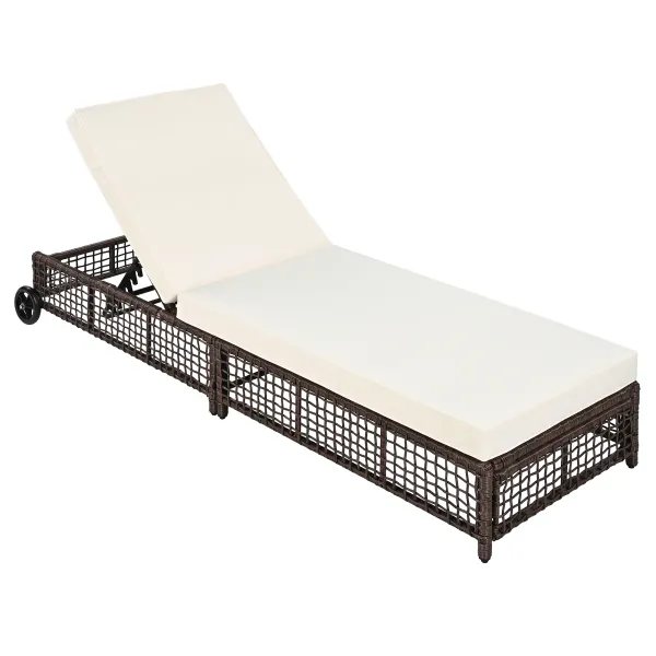 Merax Rattan Outdoor Lounge Chair with Cushion and Wheels for Poolside