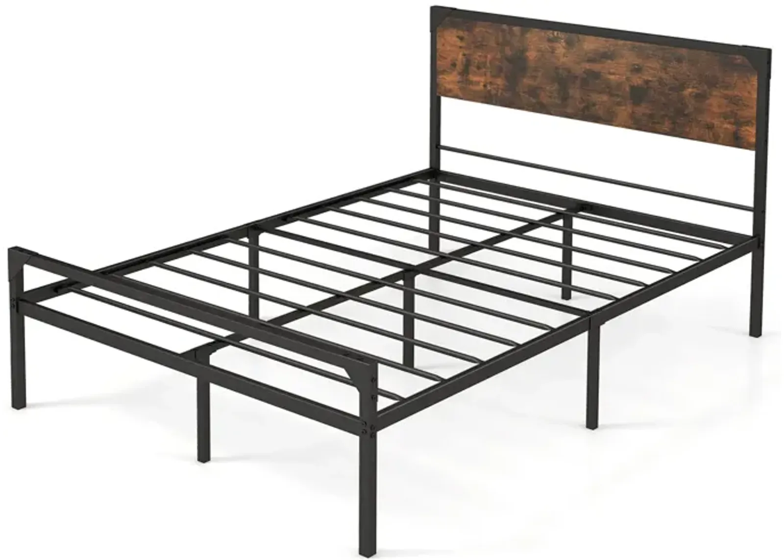 Platform Bed with Rustic Headboard and Footboard