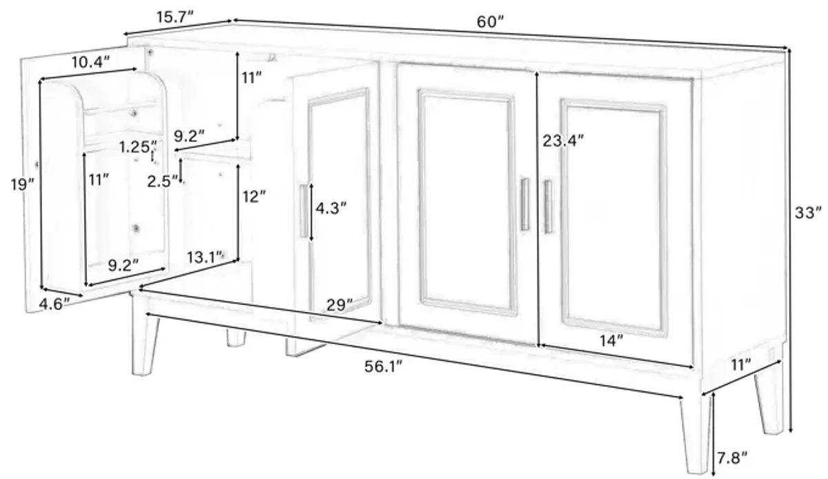 Merax 4-Door Sideboard Storage Cabinet with Door Shelf