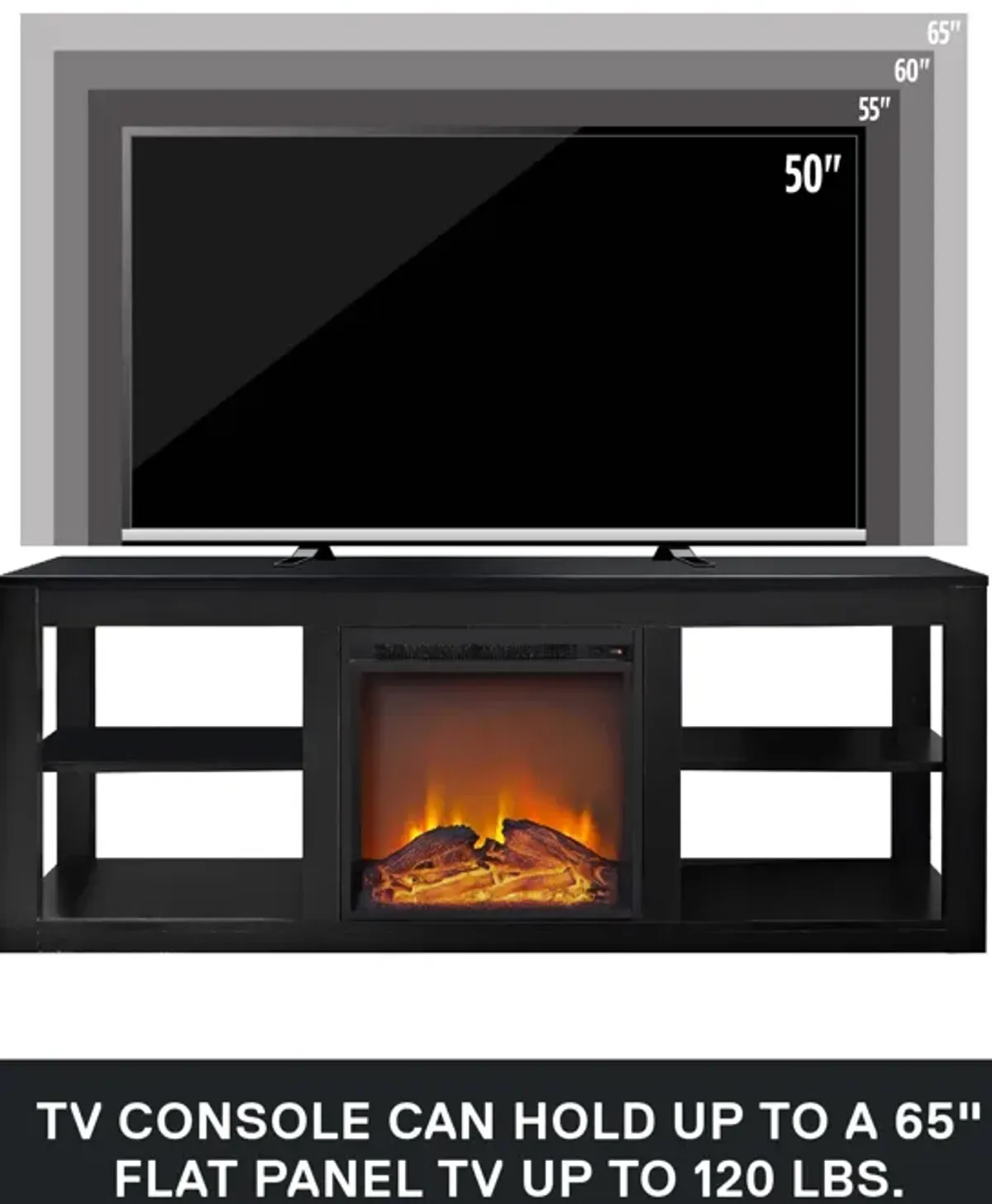 Ameriwood Home Parsons Electric Fireplace Space Heater TV Stand for TVs up to 65"