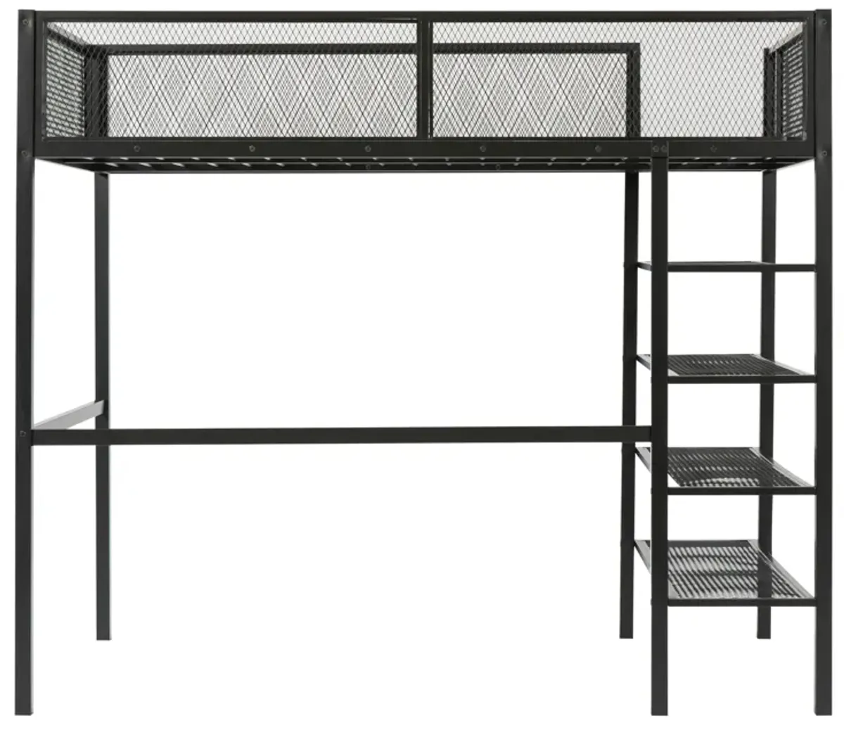 Merax Metal Loft Bed with Storage Shelves