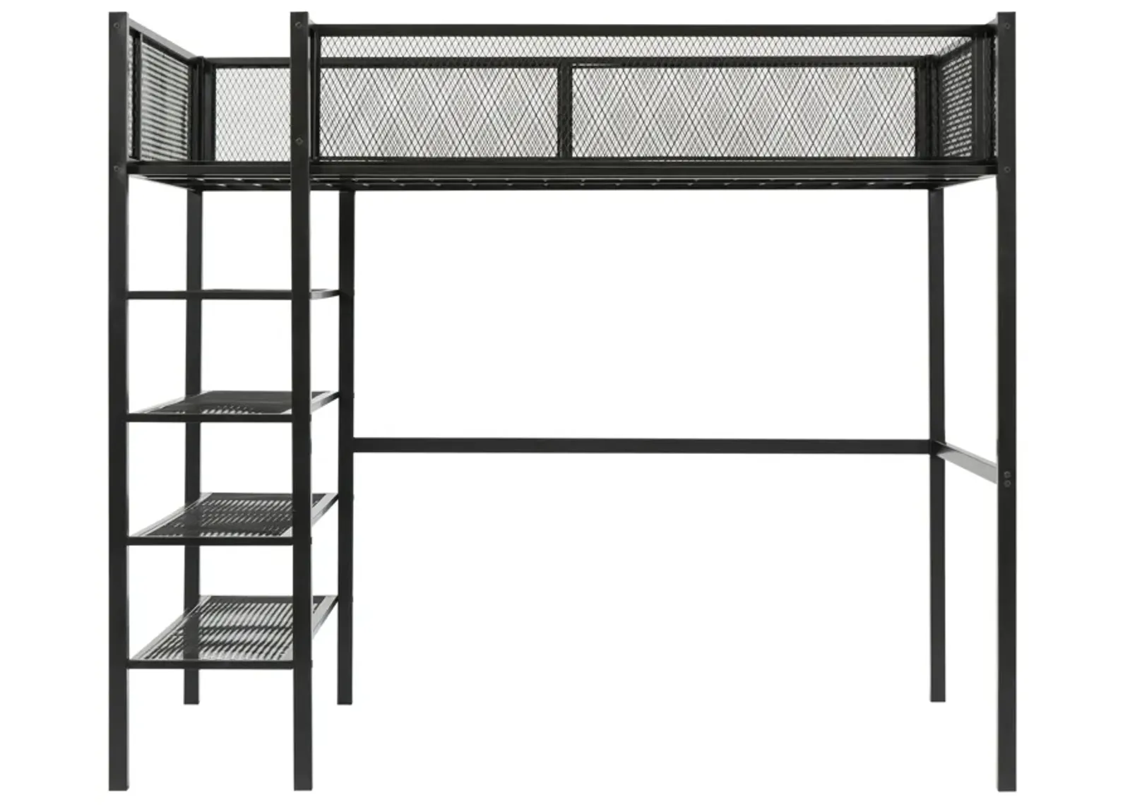 Merax Metal Loft Bed with Storage Shelves