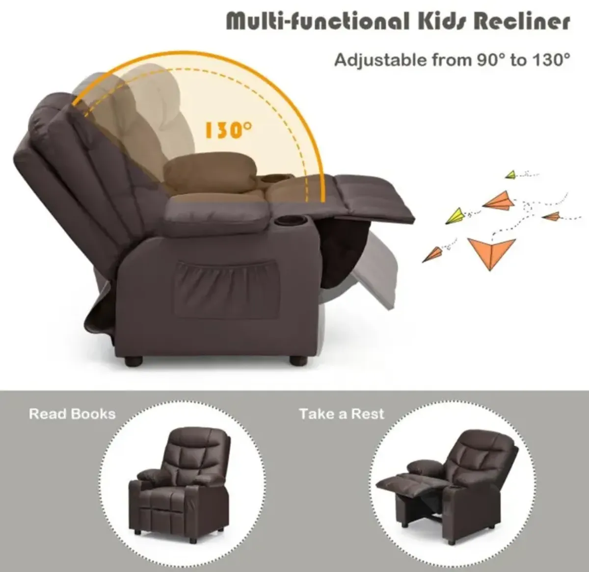 Hivvago Kids Recliner Chair with Cup Holder and Footrest for Children