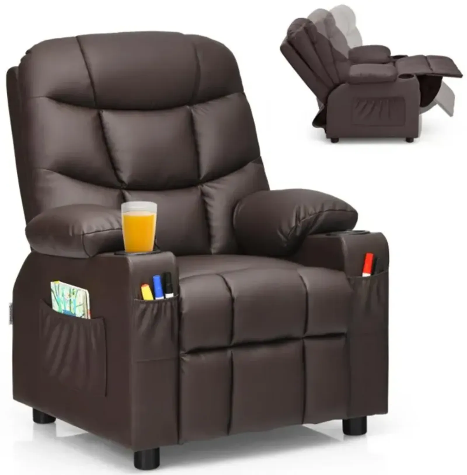 Hivvago Kids Recliner Chair with Cup Holder and Footrest for Children