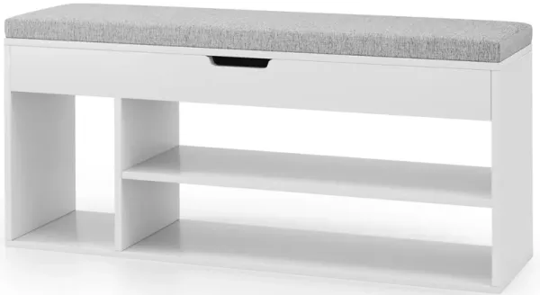Shoe Organizer Bench with Cushion Seat, 3 Open Shelves, and Hidden Storage