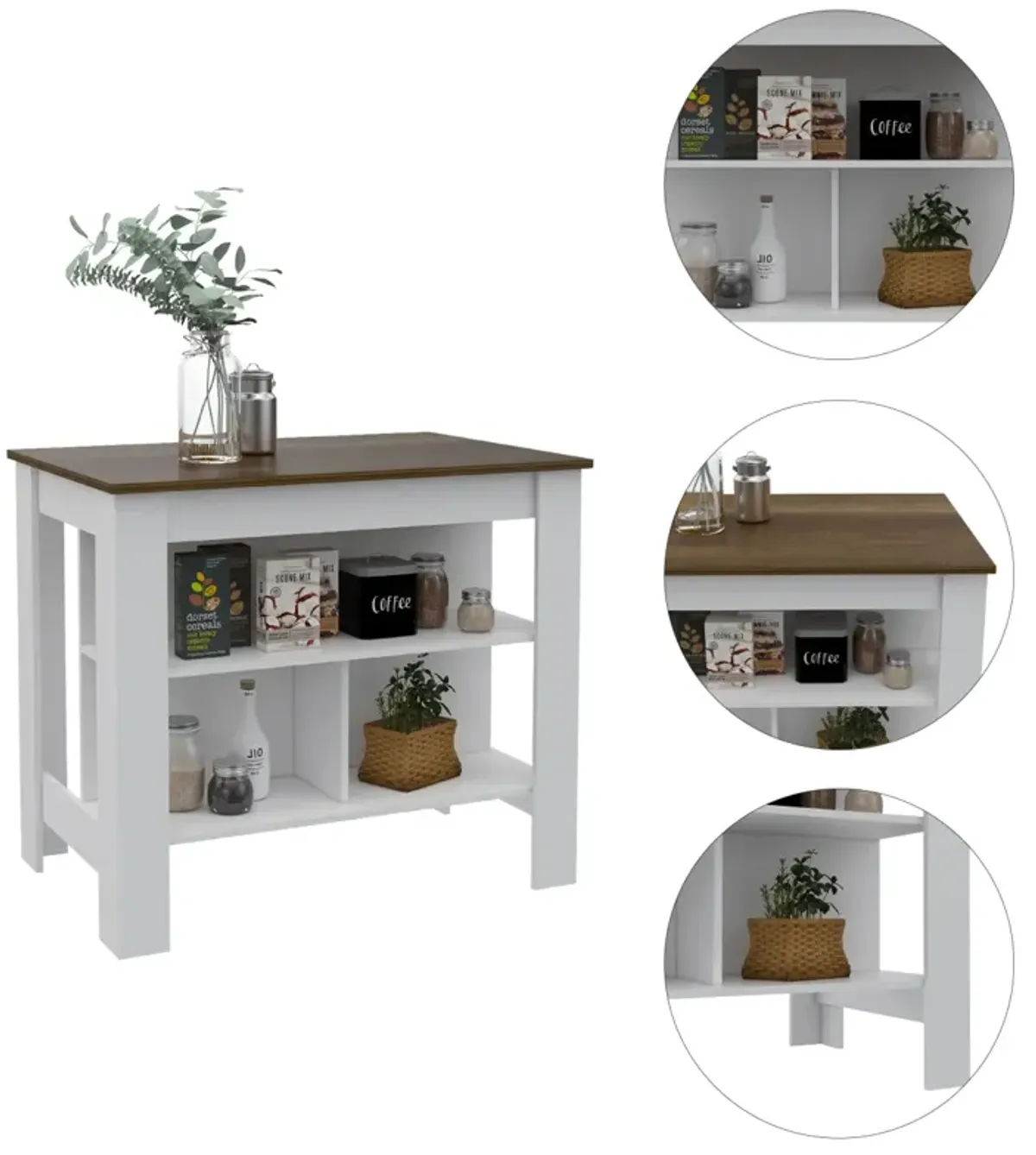 Rockaway 3-Shelf Kitchen Island White And Walnut