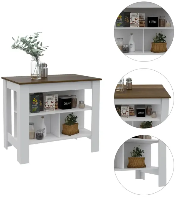 Streamdale Rockaway 3-Shelf Kitchen Island White And Walnut