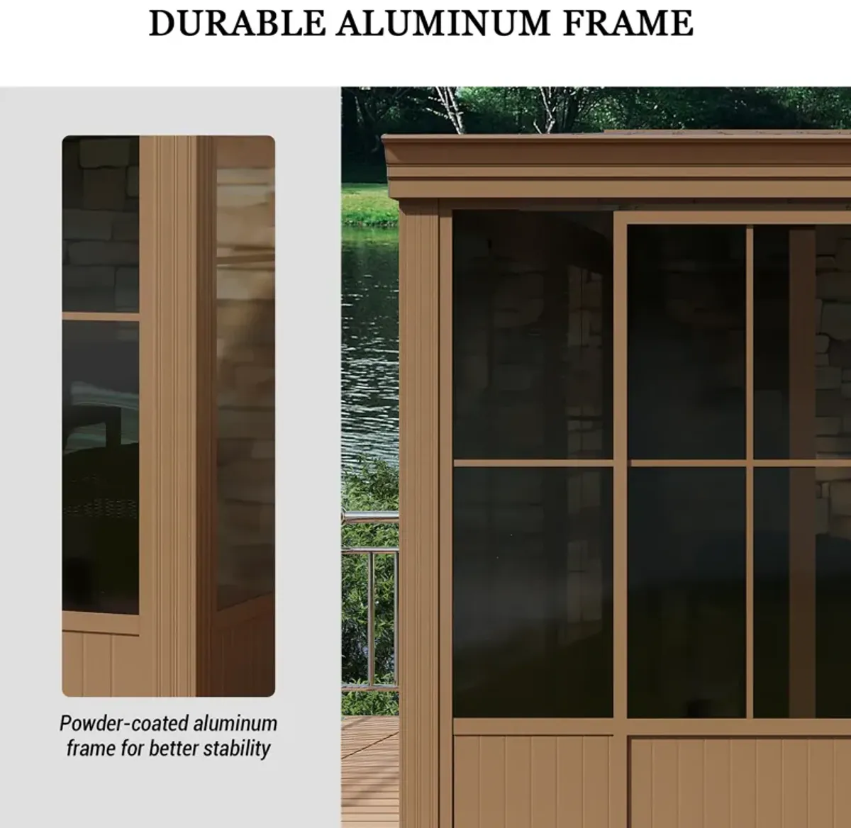 MONDAWE 12x14FT Hardtop Wall Mounted Gazebo Lean to Gazebo with Sloping Galvanized Steel Roof, Aluminum Frame, Drainage System, Curtains and Netting