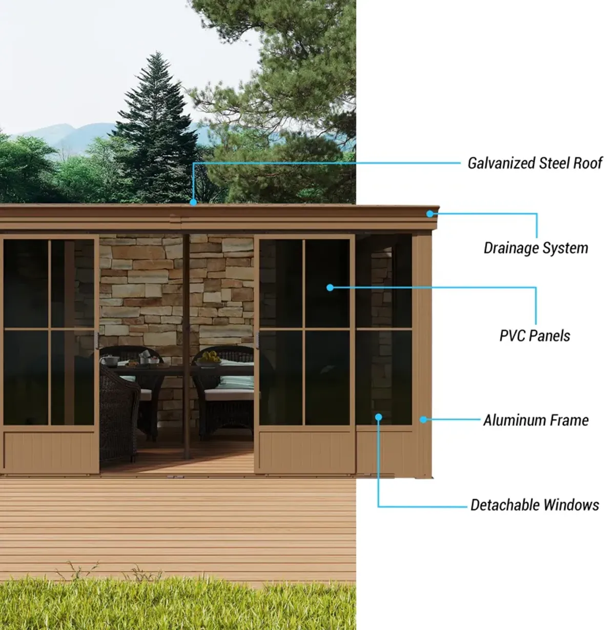 MONDAWE 12x14FT Hardtop Wall Mounted Gazebo Lean to Gazebo with Sloping Galvanized Steel Roof, Aluminum Frame, Drainage System, Curtains and Netting