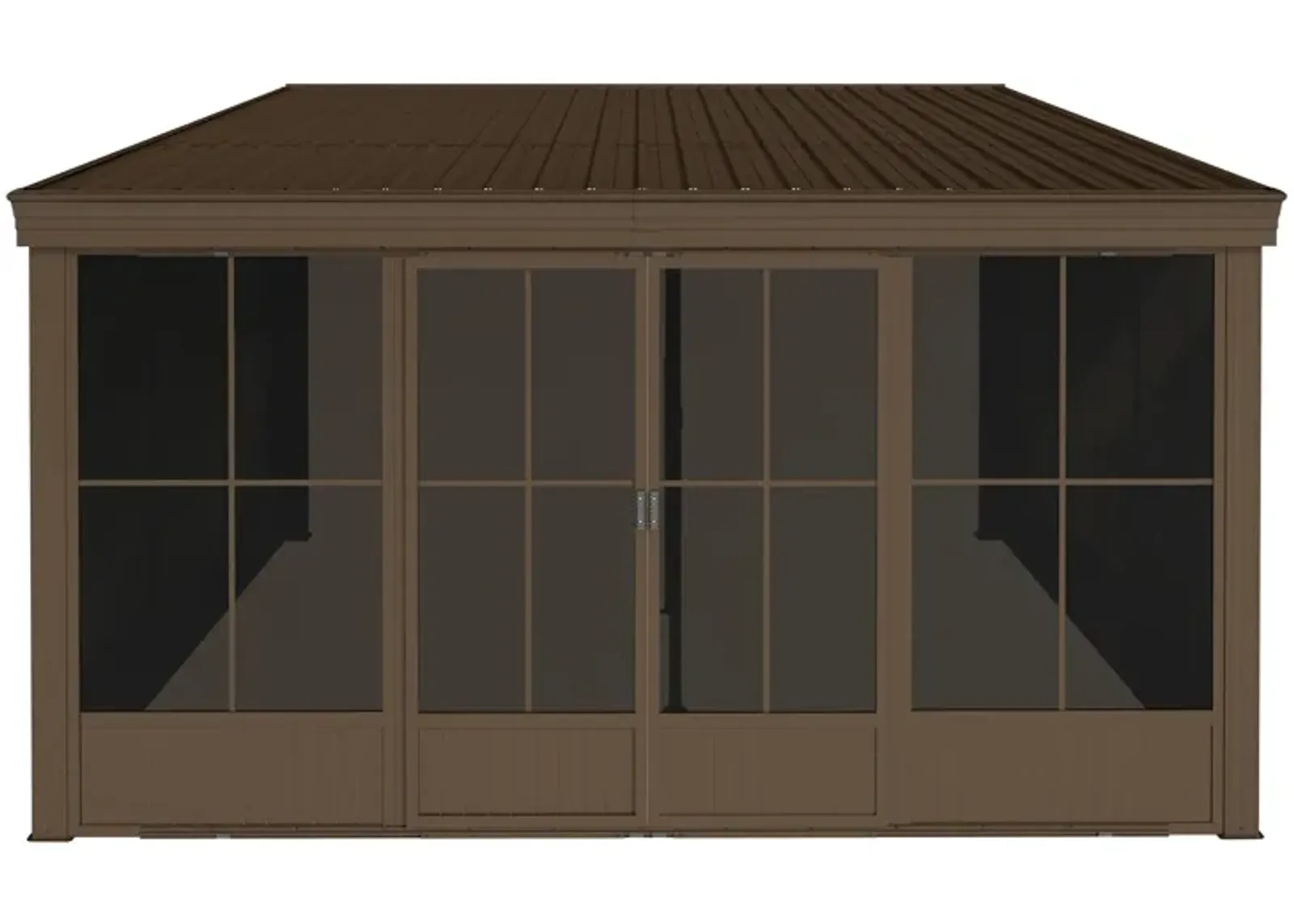 MONDAWE 12x14FT Hardtop Wall Mounted Gazebo Lean to Gazebo with Sloping Galvanized Steel Roof, Aluminum Frame, Drainage System, Curtains and Netting