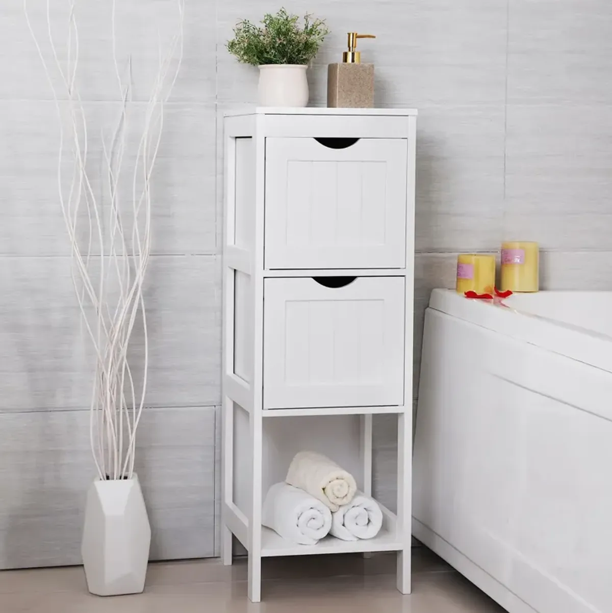 Floor Cabinet Multifunctional Bathroom Storage Organizer Rack Stand with 2 Drawers