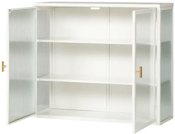 Streamdale Modern Glass Door Wall Cabinet with Three-tier Storage