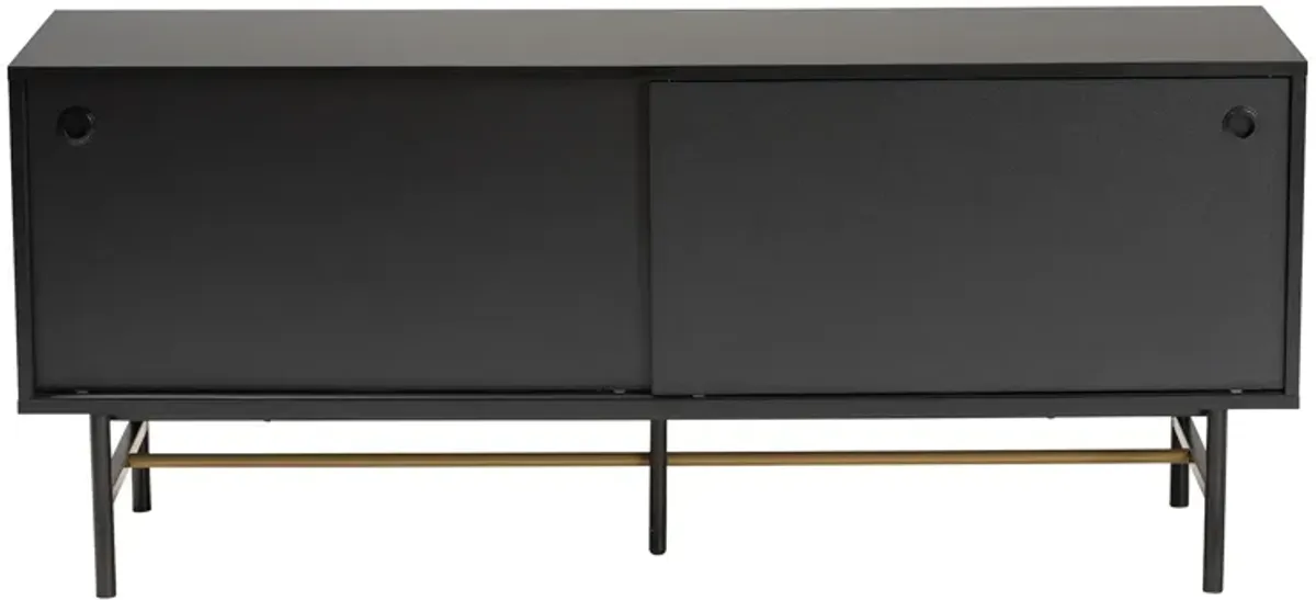 Baxton Studio Truett Dark Brown Finished Wood and Two-Tone Black and Gold Metal TV Stand