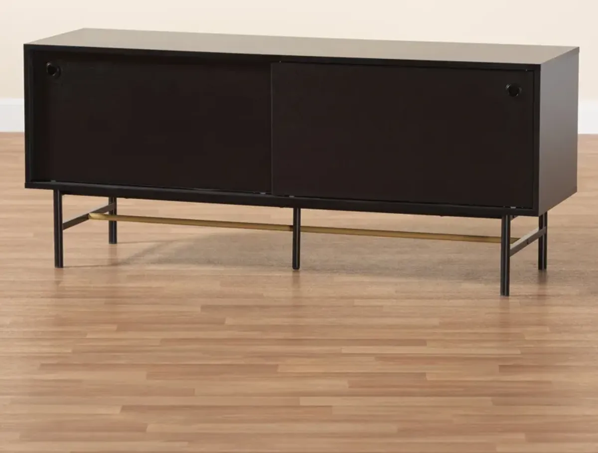 Baxton Studio Truett Dark Brown Finished Wood and Two-Tone Black and Gold Metal TV Stand