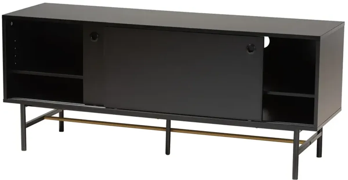 Baxton Studio Truett Dark Brown Finished Wood and Two-Tone Black and Gold Metal TV Stand