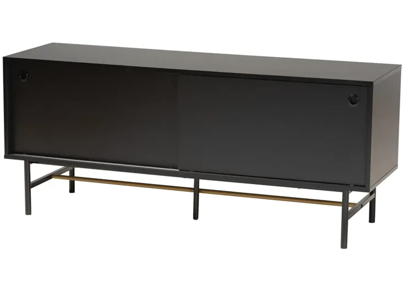 Baxton Studio Truett Dark Brown Finished Wood and Two-Tone Black and Gold Metal TV Stand