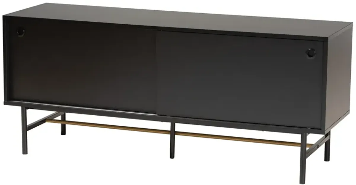 Baxton Studio Truett Dark Brown Finished Wood and Two-Tone Black and Gold Metal TV Stand