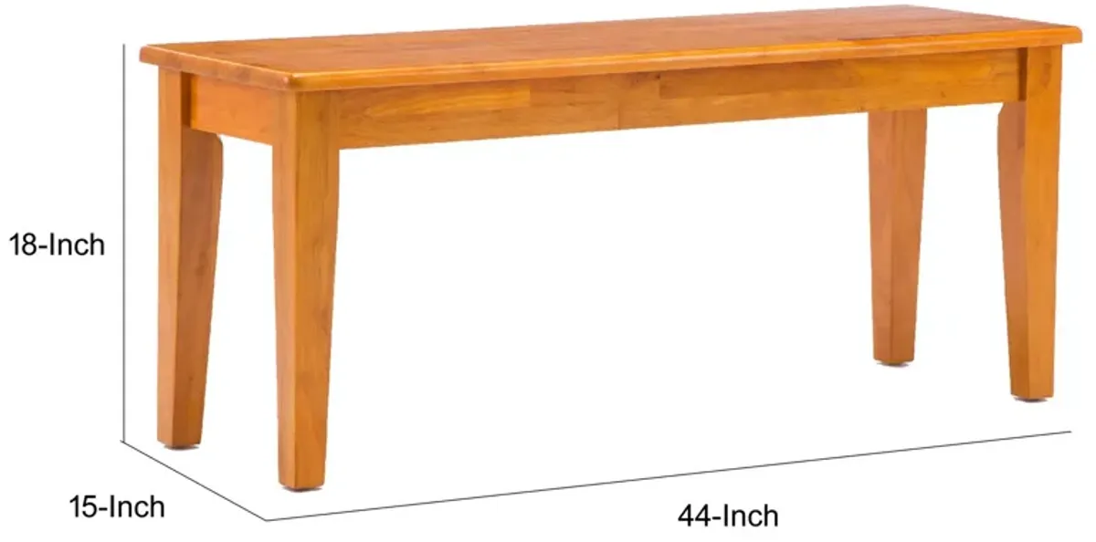 Nova 44 Inch Dining Bench, Tapered Legs, Oak Brown Wood-Benzara