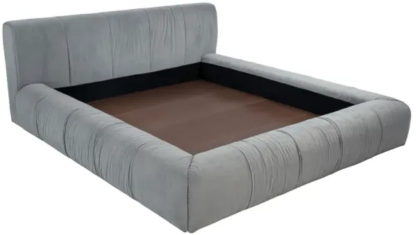 Limo King Platform Bed, Gray Upholstered Pleated Frame, Low Profile - Benzara