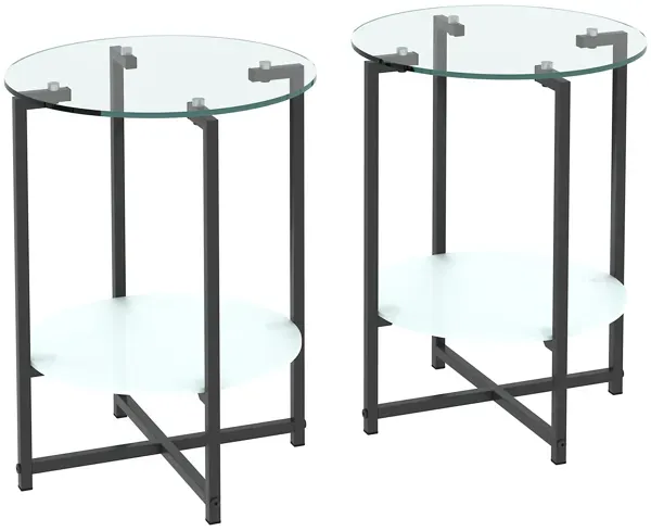 Hivvago 2 pcs Modern Designed Tempered Glass Round  and End Table