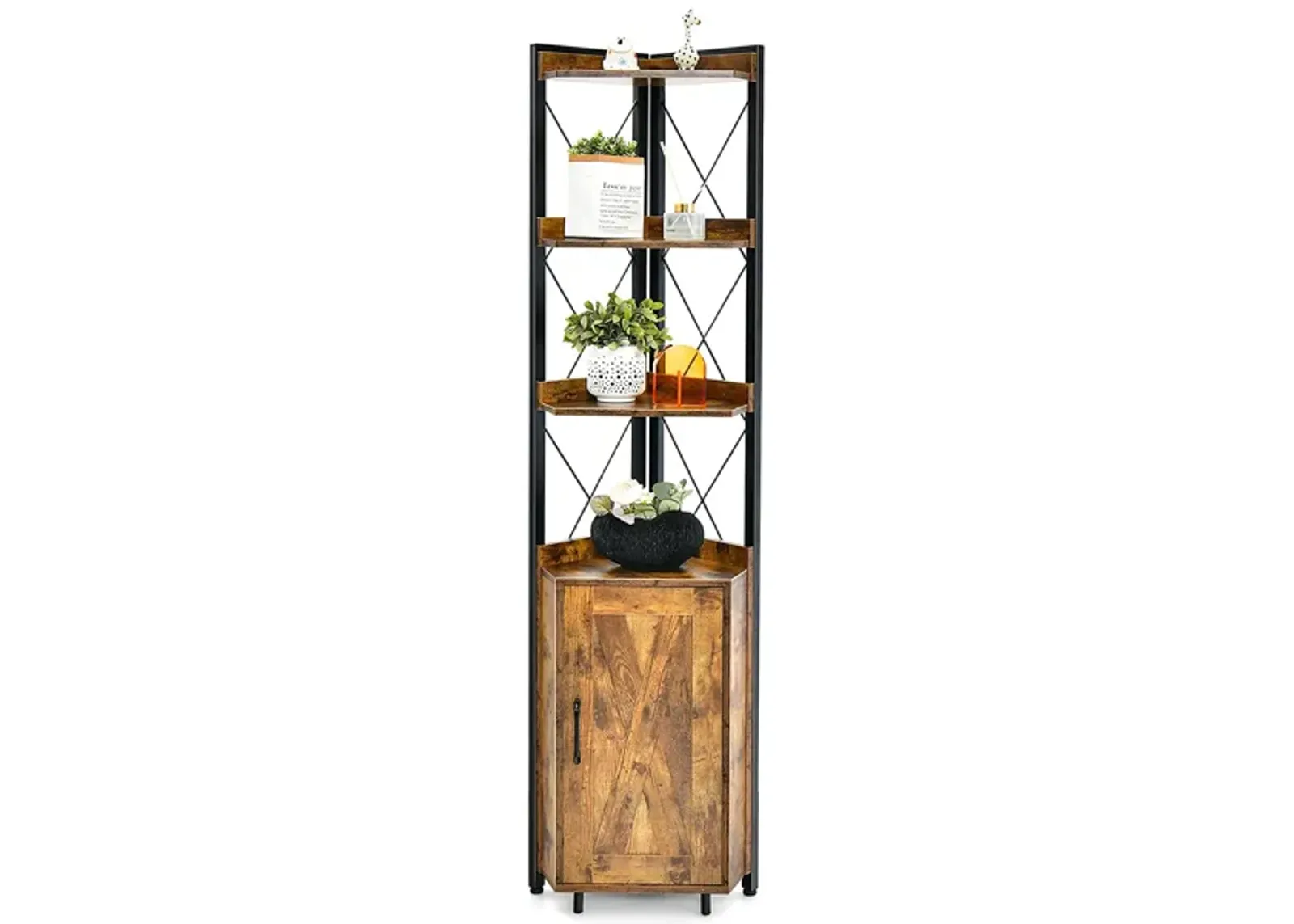 Tall Corner Storage Cabinet with 3-Tier Shelf and Enclosed Cabinet