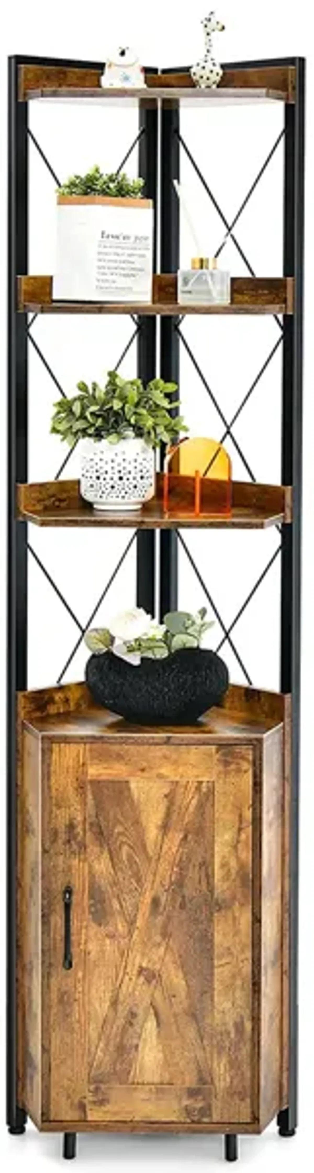 Tall Corner Storage Cabinet with 3-Tier Shelf and Enclosed Cabinet