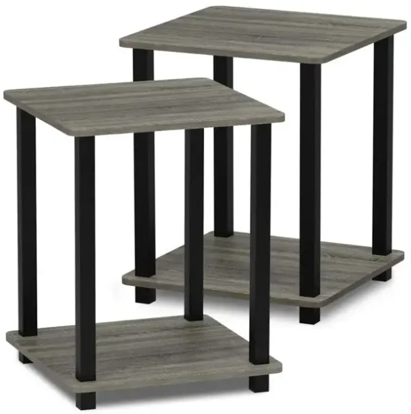 Furinno Simplistic End Table, Set of Two, French Oak Grey/Black