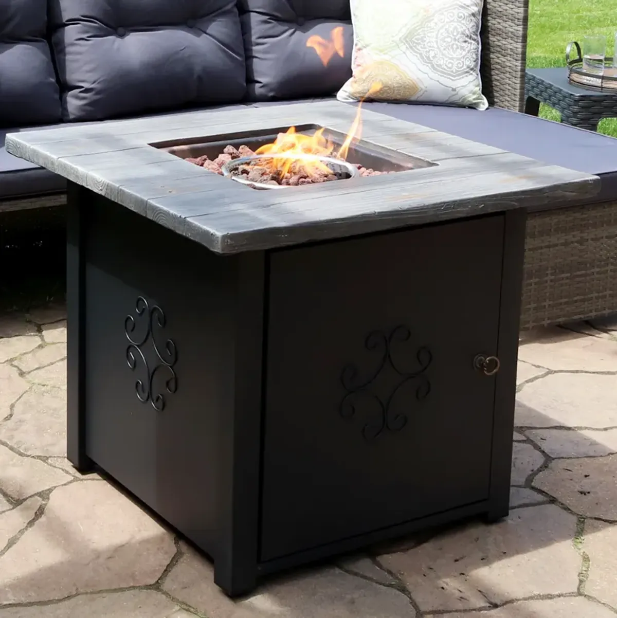 Sunnydaze 30 in Square MGO Propane Gas Fire Pit Table with Lava Rocks