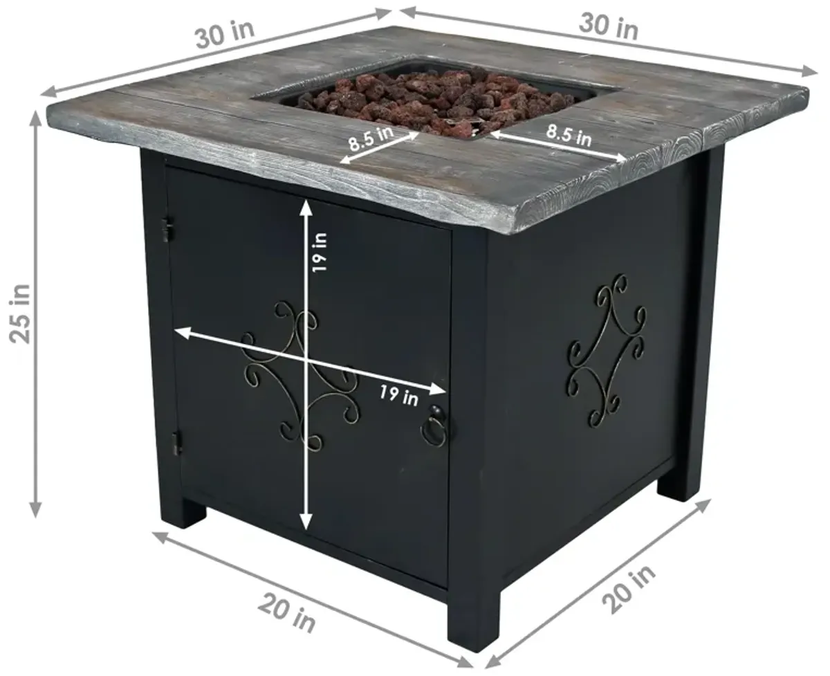 Sunnydaze 30 in Square MGO Propane Gas Fire Pit Table with Lava Rocks