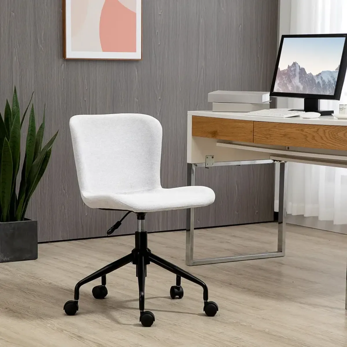 Light Grey Task Chair: Armless Swivel Office Chair for Small Spaces