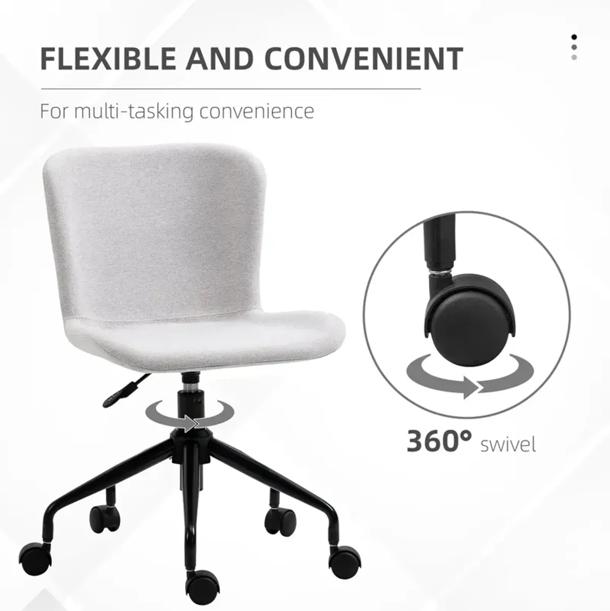 Light Grey Task Chair: Armless Swivel Office Chair for Small Spaces