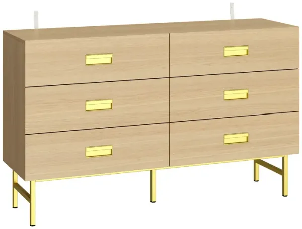 FUFU&GAGA Modern 6-Drawer Dresser with Gold Handles, Wooden Storage Chest for Bedroom and Living Room (55.1" W x 15.8" D x 33.5" H),Yellow