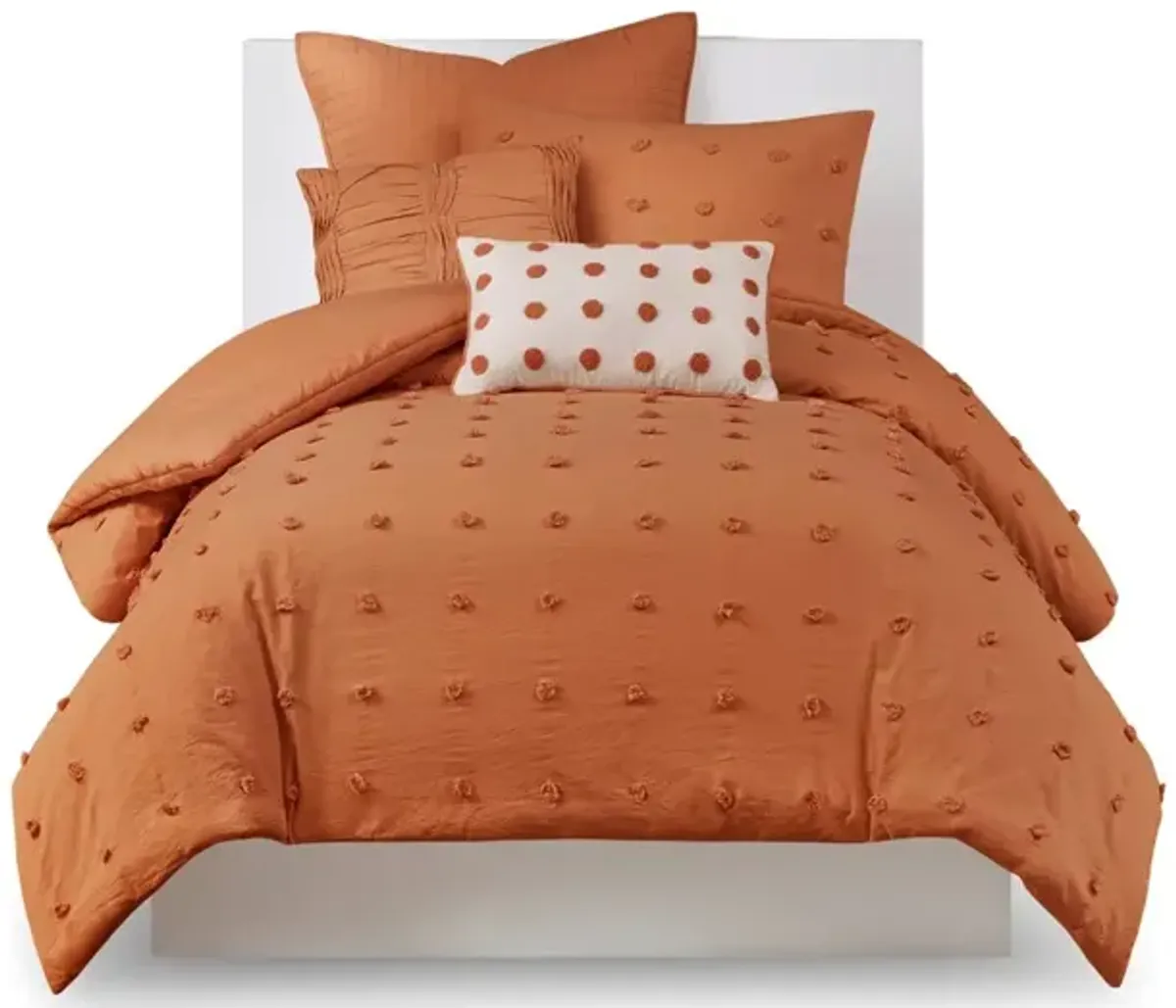 Gracie Mills Mikel Chenille Dot Cotton Jacquard Comforter Set with Euro Shams and Throw Pillows