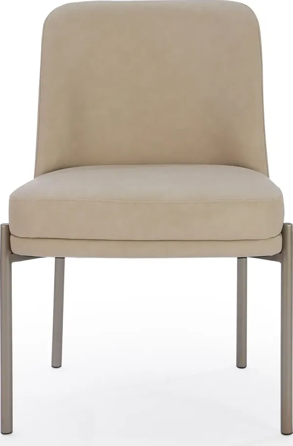 Dion Upholstered Dining Chair in Camel Synthetic Leather and Brushed Nickel Metal - Set of 2