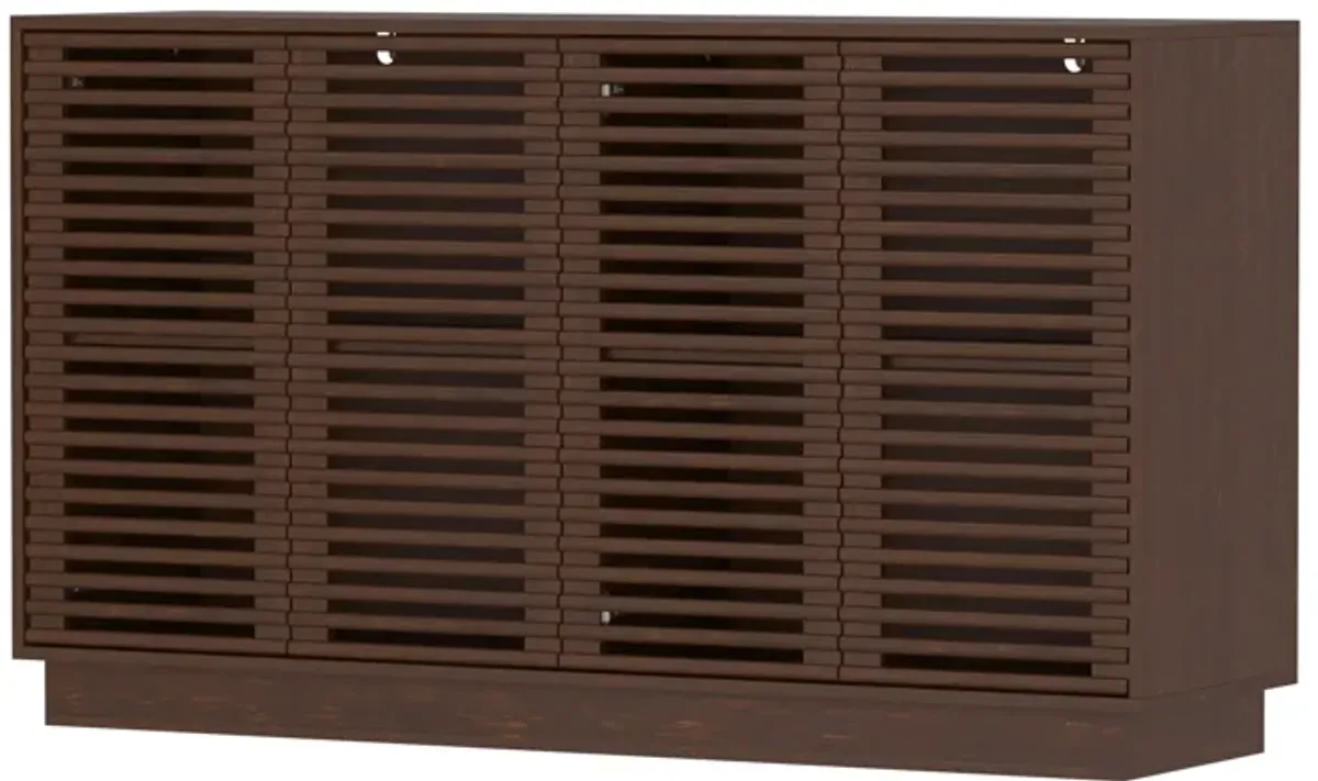 FUFU&GAGA Elegant Slatted Wood Sideboard with Adjustable Shelves & Storage Cabinet (55.1" W x 15.7" D x 31.5" H) ,Dark Brown