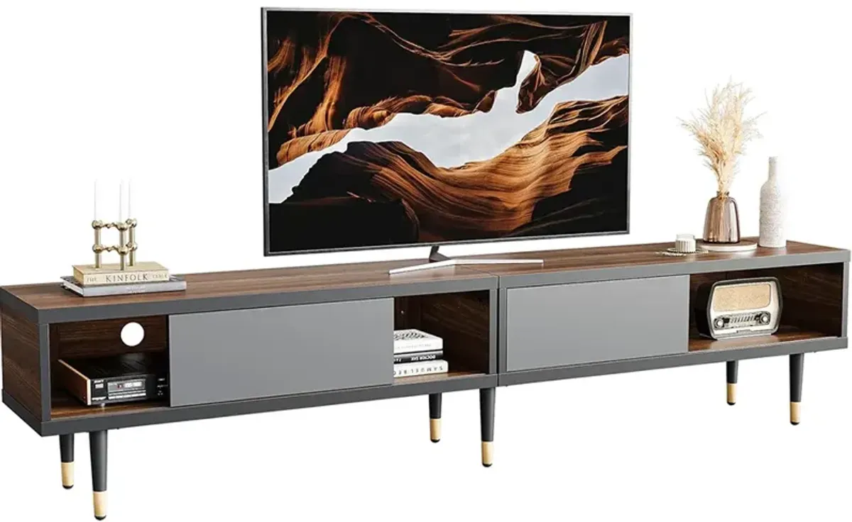 Entertainment Center with Storage,Sliding Doors for 85 inch tv,Walnut