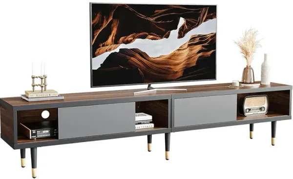 Entertainment Center with Storage,Sliding Doors for 85 inch tv,Walnut