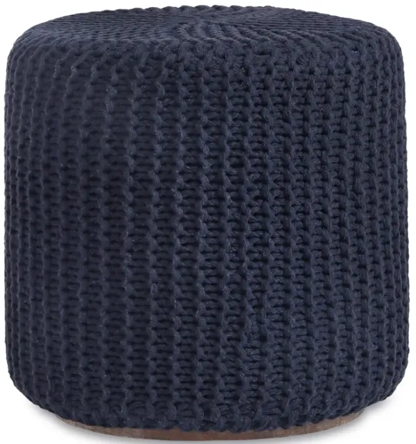Hivvago 16" Navy Cotton Blend With Brown Round Pouf Ottoman