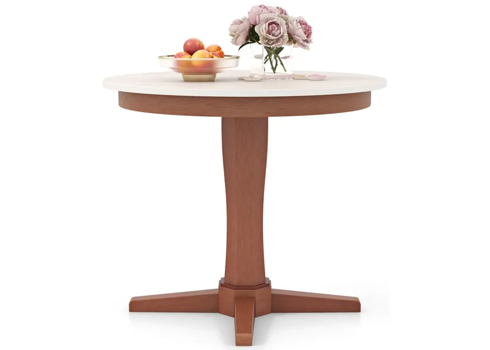 35 Inches Wooden Round Dining Table with Pedestal Base